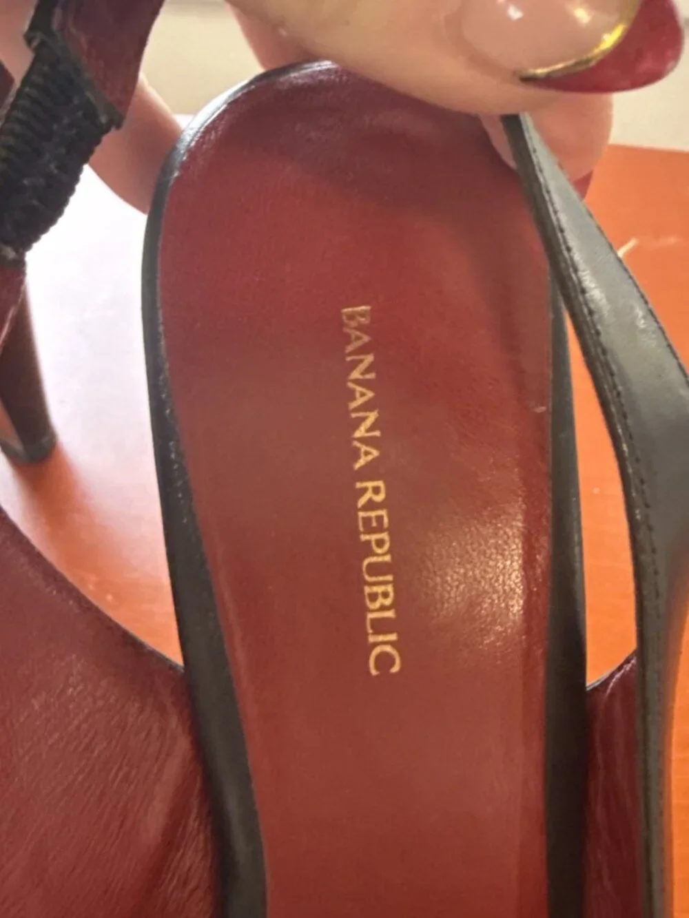 Banana Republic Women's Peep Toe Slingback Open Heel High Heel Black leather 7.5